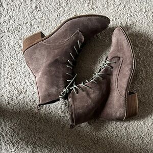 Suede Lace-Up Ankle Boots - Brown